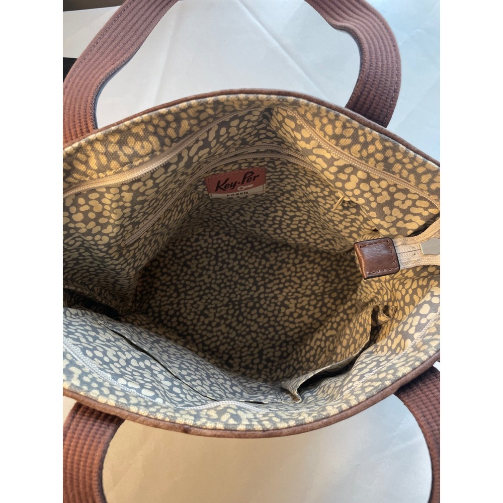 Fossil Key-Per Retro Floral Coated Canvas Tote Brown Leather Trim Multi-Color - Picture 8 of 14